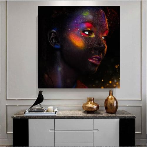 Modern Art Canvas Paintings African Black Woman Colorful Face Pictures Scandinavian Wall Art Posters Prints Aesthetic Room Decor