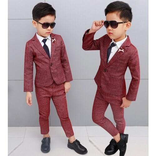 Wedding Suit For Flower Boys Kids Prom Formal Dress School Children Blazer Jacket Pants Tie 3Pcs Clothing Set Tuexdo Costume