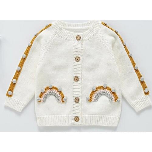 Baby Girl Sweater Autumn New Kids Girls Fashion Rainbow Coats Infant Girls Long Sleeve Tops Coat Toddler Knitted Wool Cardigan