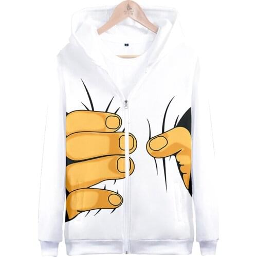 Kpop zipper Streetwear Coats Tops 3D Hoody Sweatshirt Big Finger Hoodies Fashion Pocket Long Sleeve Men Women Eu Size Full