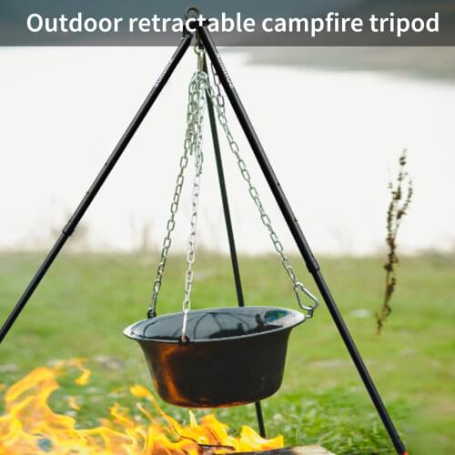 SUNDICK Campfire Tripod, Outdoor Camping Cooker Hanger Barbecue Grills Hanging Tripod, 3 Sections Adjustable for Campfire Picnic