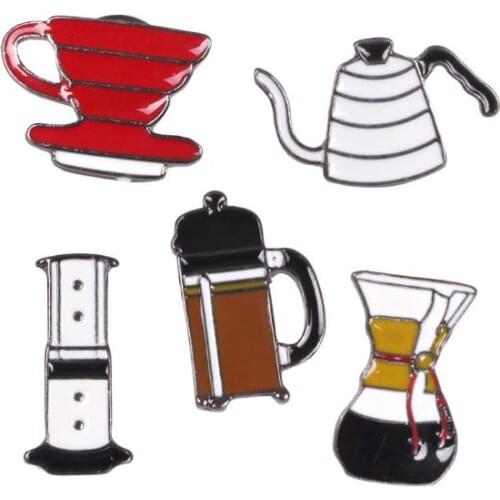 High quality fashion jewelry accessorie Metal enamel coffee Pot Philharmonic Filter Cup Chemex Brooch pin badge