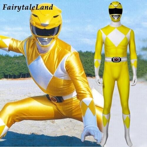 Yellow Ranger Jumpsuit Cosplay Tyranno Rangers Costume Fancy Spandex Superhero Jumpsuit Rangers Uniform Helmet