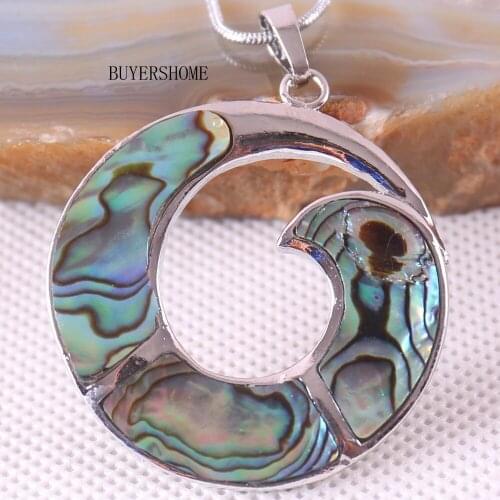 Women Jewelry Gift Natural Round Bead Blue New Zealand Abalone Shell Pendant for Necklace 1Pcs K104