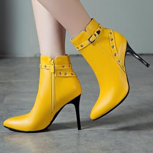 8cm Womens Short Boots Fashion Pointed Thick Heel Ankle Boots For Women Waterproof Platform High Heel Boots Zapatos De Mujer