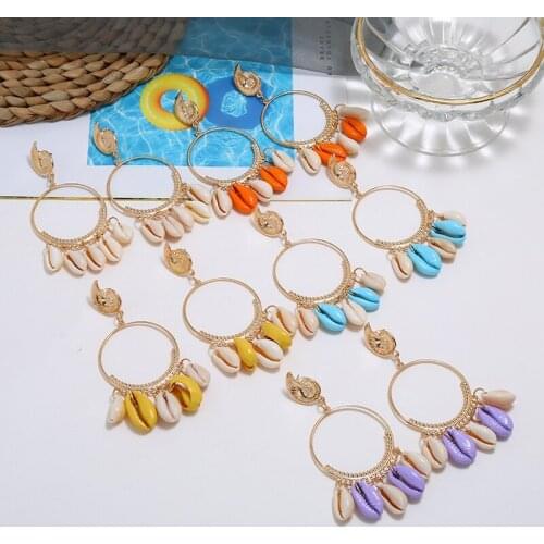 Clothing Accessories Fashion Personality Creative Geometric Conch Earrings Women Elegant Stone Crystal Beads With Shell Eardrop