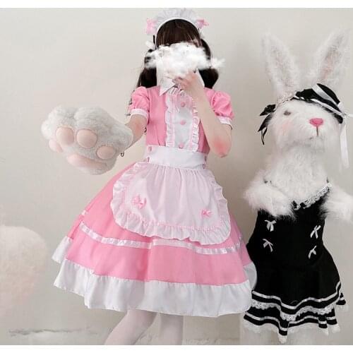 Women Maid Outfit Sweet Gothic Lolita Dresses Anime Cosplay Costume Apron Dress Uniforms Plus Size Halloween Sexy Costumes
