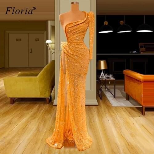 High Fashion Gold Mermaid Prom Dresses 2020 Sexy Beading Women Party Dresses Evening Wear Crystals Pageant Dresses Robe Longue