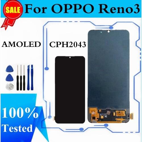 AMOLED For OPPO Reno3 Reno 3 CPH2043 LCD Display Touch Screen Digitizer Assembly Replacement For Reno3 Display