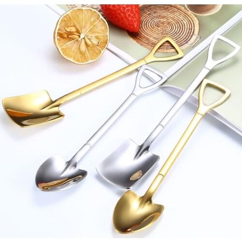 Gold Silver Stainless Steel Coffee Spoon Tea Dessert Long Handle TeaSpoon Ice Cream Shovel Shape Tableware Kitchen Accessories