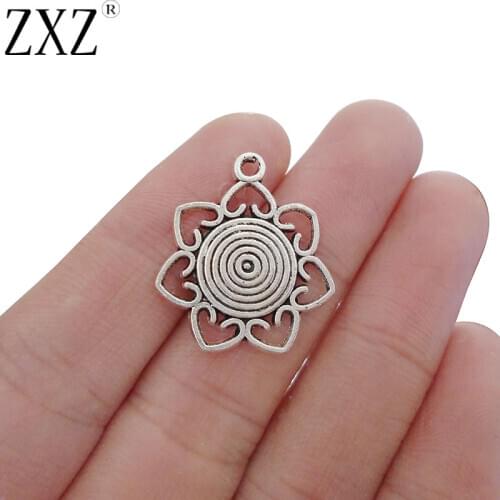 ZXZ 20pcs Open Heart Round Spiral Flower Charms Pendants For Necklace Earring Bracelet Jewelry Making Findings