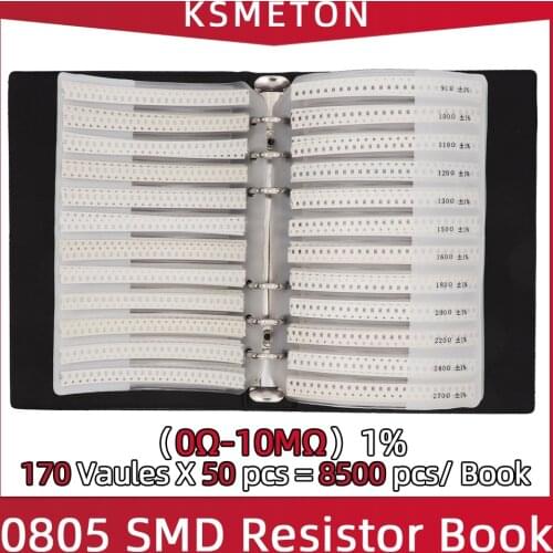 0805 1% SMD Resistor Sample Book RC0805 FR-07 0R~10M Tolerance 170 Values 50pcs 8500 pcs Resistors Kit 8500 PCS/BOOK