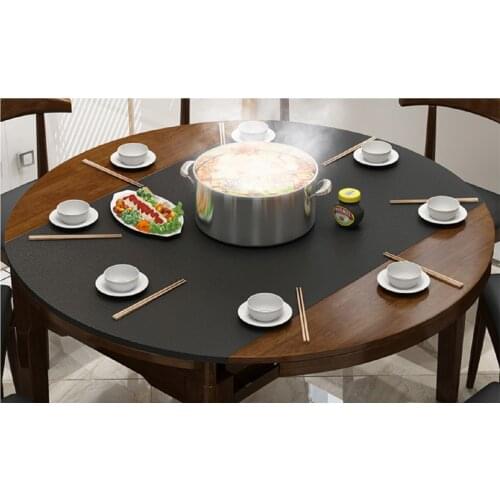 1.2m Nordic Black Fire Stone Retractable Folding Solid Wood Dining Table With Induction Cooker