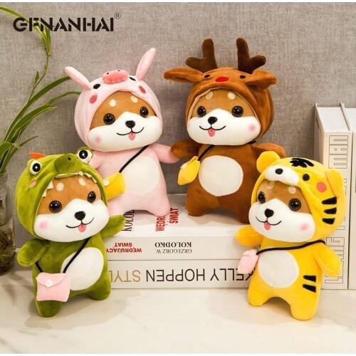 1pc 28/40/50CM Cute Shiba Inu Turn to Elk Crocodile Pig Plush Toys kawaii Standing Animal Dog Plush Dolls Stuffed Toys for Child