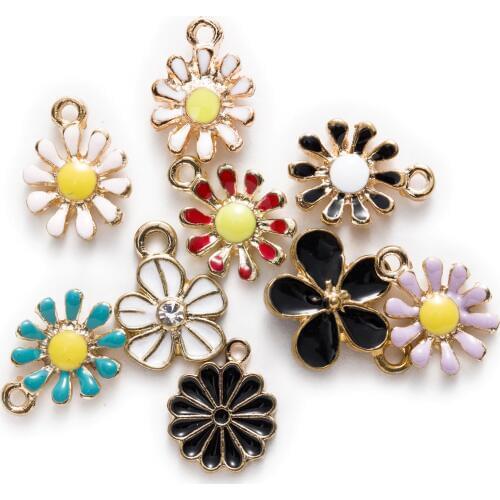 1 Piece Zinc alloy Enamel Rhinestone Flower Charms Pendants Jewelry Making Fit Necklace Bracelet Earrings For Women DIY 15-17mm