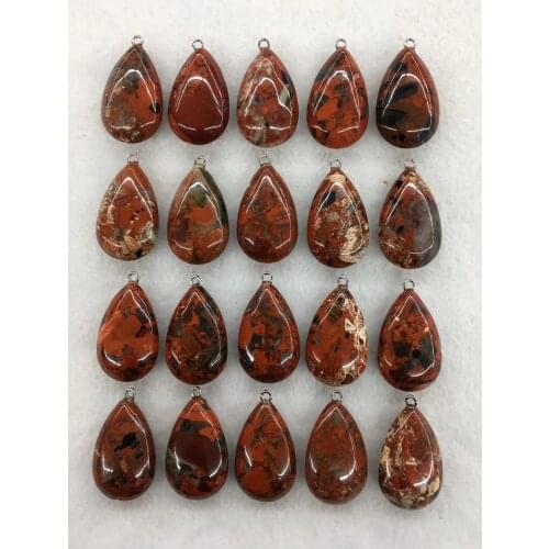 Wholesale 10pcs/Pack Poppy Jaspers Bead Pendant,Pear Shape Gem Stone Jewelry Necklace DIY 32mm