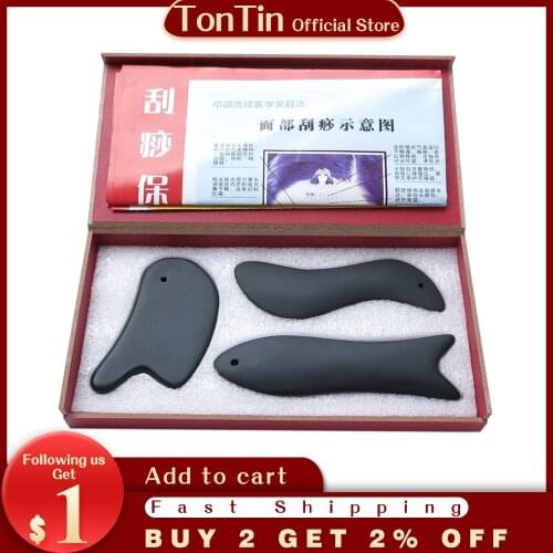 100% Natural black bian stone body face Massager scrape plate acupoint massage 0025