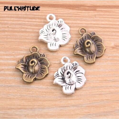 PULCHRITUDE 12pcs 18*23mm Two Color Morning Glory Charms Necklace Pendant Jewelry Accessory Making Man Women Retro Style Jewelry