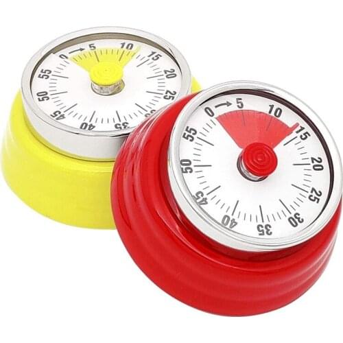 2 Pack Kitchen Timer Mechanical Countdown Reminder Magnetic Cooking Timer with Loud Alarm Kids Timer (Red and Yellow)