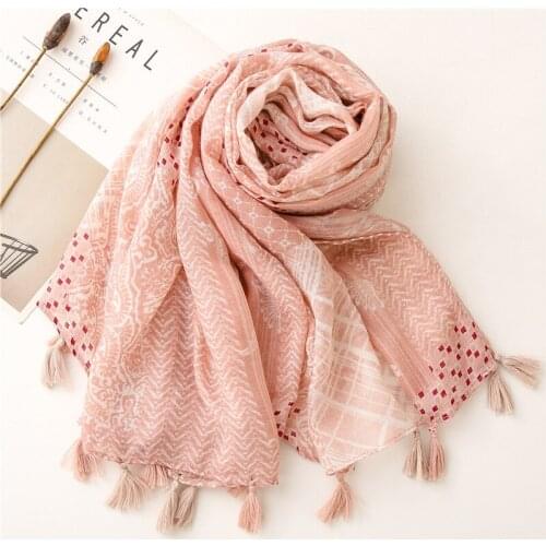 2021 Women Fashion Geometry Printed Pattern Cotton Tassel Scarf Shawls Wraps Hijabs 10pcs/lot