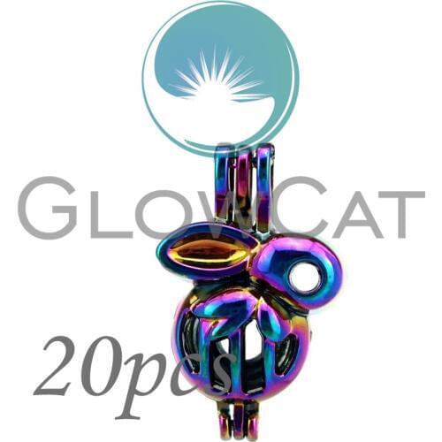 20x CC587 Rainbow Colors Rabbit Stone Beads Cage Jewelry Making Essential Oil Diffuser Pearl Cage Locket Pendant