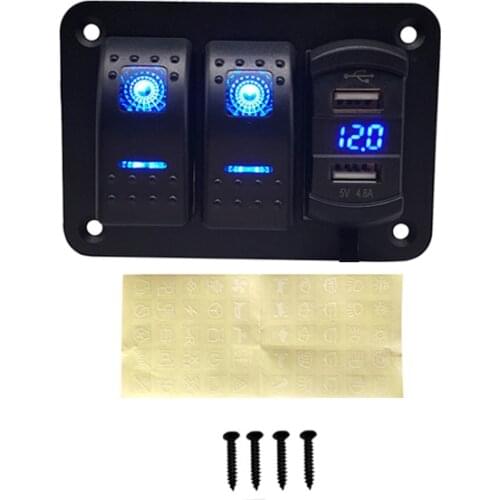 3 Gang Toggle Rocker LED Switch Panel +Sticker Digital Voltmeter Dual USB Port 12V Outlet Combination Waterproof Car Marine Boat