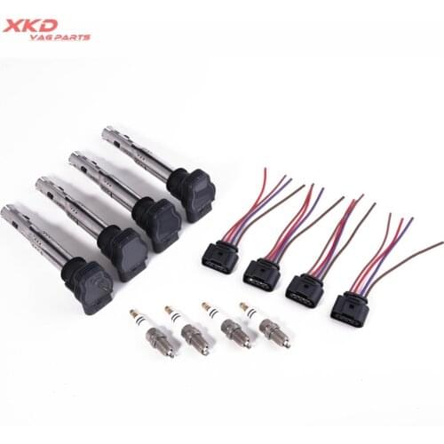4X Ignition Coil & Plug & Spark plug Kit Fit For V-W CC Golf Jet-ta Amarok Tiguan AU-I A3 A4 A6