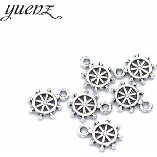 YuenZ 50 pcs Antique Silver color Charms Metal Rudder Charm Pendant bracelet necklace Jewelry Making 12*9mm H56