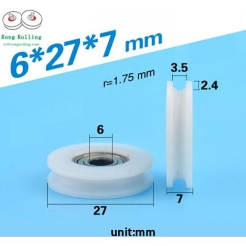 6*27*7 covered bearing 696zz with U-groove,sliding drawer pulley diameter 27mm,thickness 7mm,nylon roller with 696zz bearing