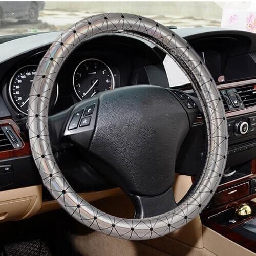AuMoHall Skidproof Leatherette Car Steering Wheel Cover 375mm Interior Accessories Car-Covers