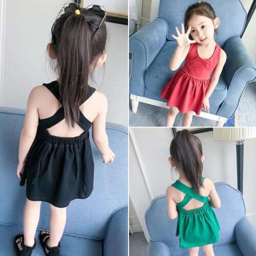 Baby Girl One-piece Dress Summer Solid Color Casual Cotton Dress Child Clothes Short Sleeve