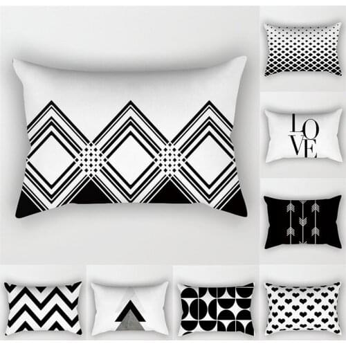 Black White Geometric Striped Pillowcases Letter Polyester Cushion Cover 30X50 Living Room Decorative Sofa Cushions Home Decor