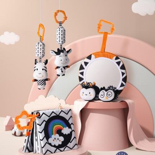 Baby Stroller Toy for Car Seat Plush Rattles Rings Tummy Mirror Cloth Book