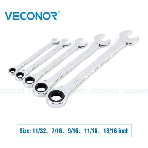 11/32-13/16 Inch Ratchet Wrench Set of Keys High Torque Spanner Tool 72-Tooth Imperial Size Mirror Surface Polished