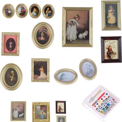 Hot Sale 1:12 1/12 Scale Photos Oil Painting Mural Wall Picture for 1:12 Dollhouse Miniature Miniaturas Casa De Munecas