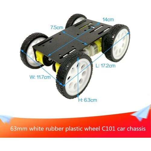 63mm White Rubber Plastic Wheel C101 Intelligent Car Chassis Intelligent for Arduino Smart Car Kit Machine Car Tracking