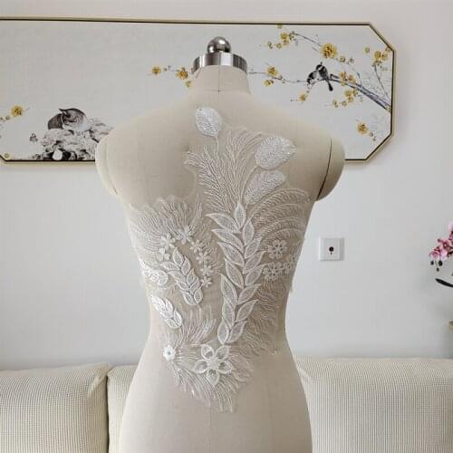 Beautiful fairy sequined gauze embroidery applique for cloth wedding dress leaves flowers appliques patches