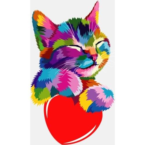 Colorful Cat Holding Heart Automobiles Motorcycles Exterior Accssories PVC Decal for BMW VW Audi Gti Skoda,Car Sticker 16cm*10cm