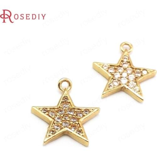 40705)10PCS 24K Champagne Gold Color Brass and Zircon Star Charms Pendants Jewelry Making Supplies Diy Findings Accessories