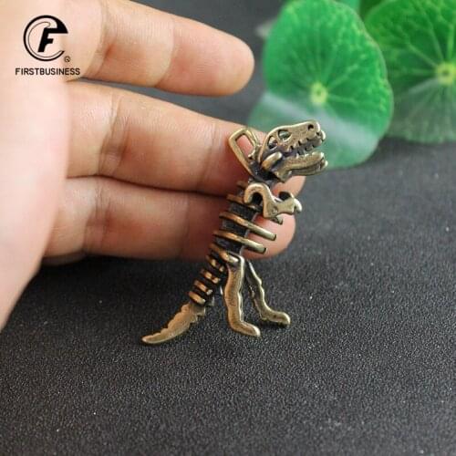 Brass Jurassic Dinosaur Mini Desktop Ornaments Copper Bone Punk Dinosaurs Animal Keychains Cute Home Decor Figurines Gifts