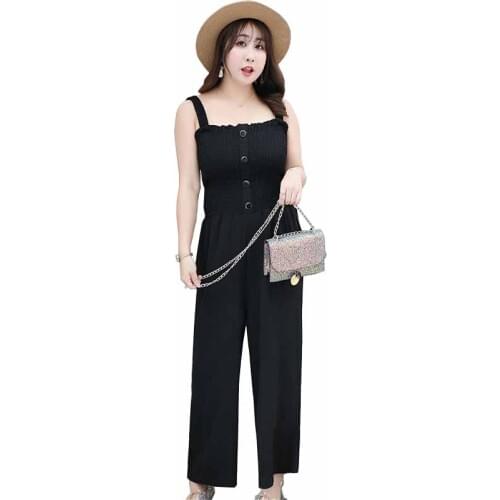 Fashion Summer Sling Jumpsuit Women Plus Size Sleeveless Casual Playsuit Female Loose Solid Color Wide Leg Pants Jumpsuits G37