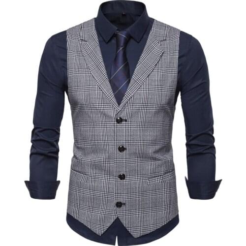 Man England Style Male Leisure Suits Mens Suit Vest Fashion Slim Fit Thin Plaid Men Waistcoat Tops Slim Business Vest Waistcoat