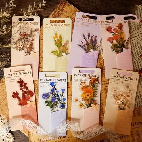 6pcs Dry Flower Sticker PET Decoration Stickers Journal Album Scrapbooking Material Stick Label Gift Stationery
