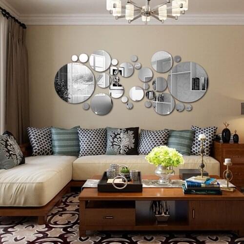 26pcs Ball Room Bathroom Decor Acrylic Wall Mirror Irregular Mirror Living Room Decoration Mini Sticker Mirror