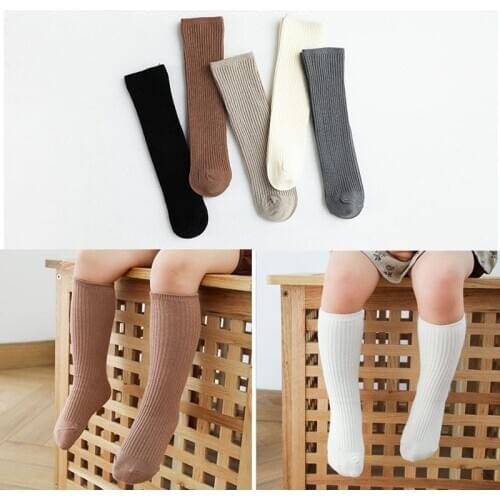 Spring Autumn Winter Cotton Needle Children Breathable Socks Solid Baby Girls Knee high Socks for School