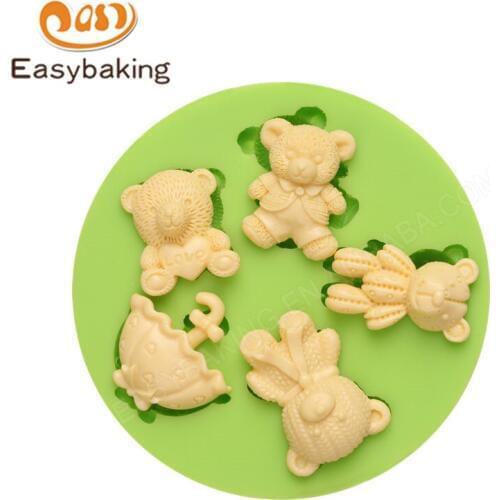 New DIY Cartoon Bears and Umbrella 3D Round Silicone Mold Fondant Figure Candy Jello Cake Decorating Tools