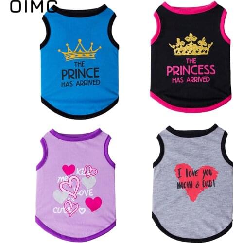 OIMG Small Dog Clothes Summer Prince Princess Dog Shirts Cat Clothing Love Print T-shirts For Dogs Costumes Chihuahua Pomeranian