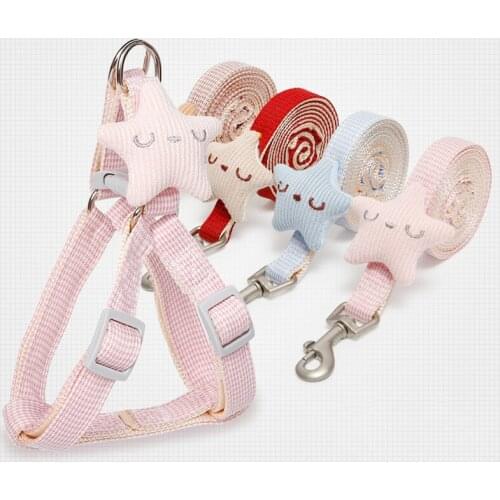 Pet Cats Star Plaid Harness and Leash Sets Cute Puppy Collars Adjustable Walking Harness Vest Pet Dog Supplies with Lead Leash