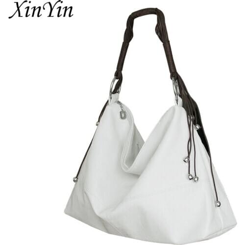 Simple soft leather white bags for women 2019 large tassel handbag elegant ladies hobo shoulder bag messenger purse leisure
