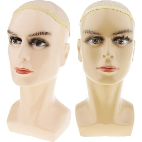 14' Inches Tall Male Realistic Mannequin Head with Net Cap for Wigs, Hats, Sunglasses Jewelry Display